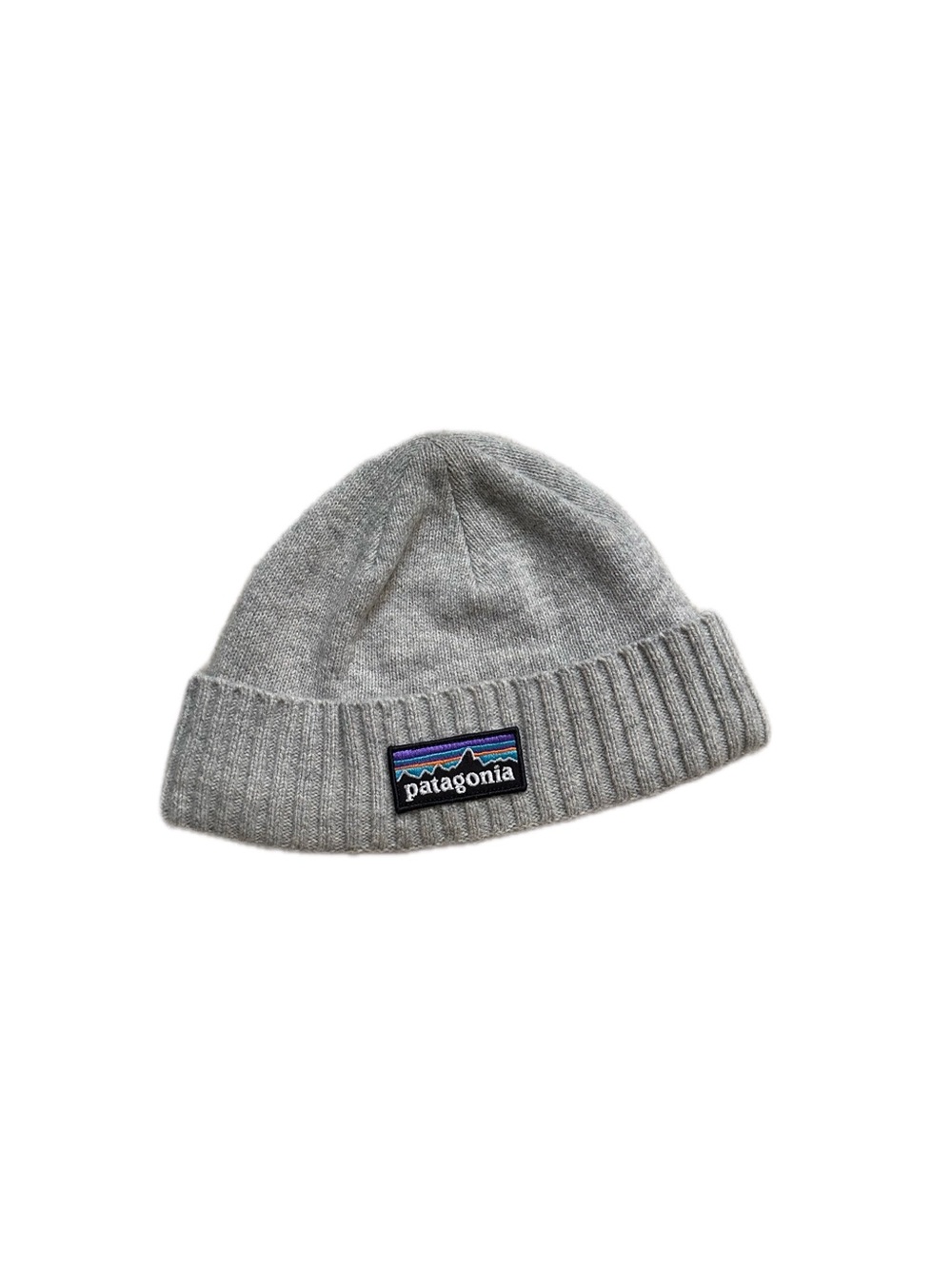 Patagonia Light Gray Rib-Knit Cuffed Beanie with Logo Patch